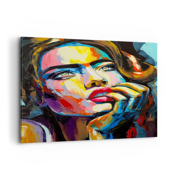 Bilder auf Leinwand 100x70cm Leinwandbild mit Rahmen Mädchen Gesicht Gross Wanddeko Bild Schlafzimme