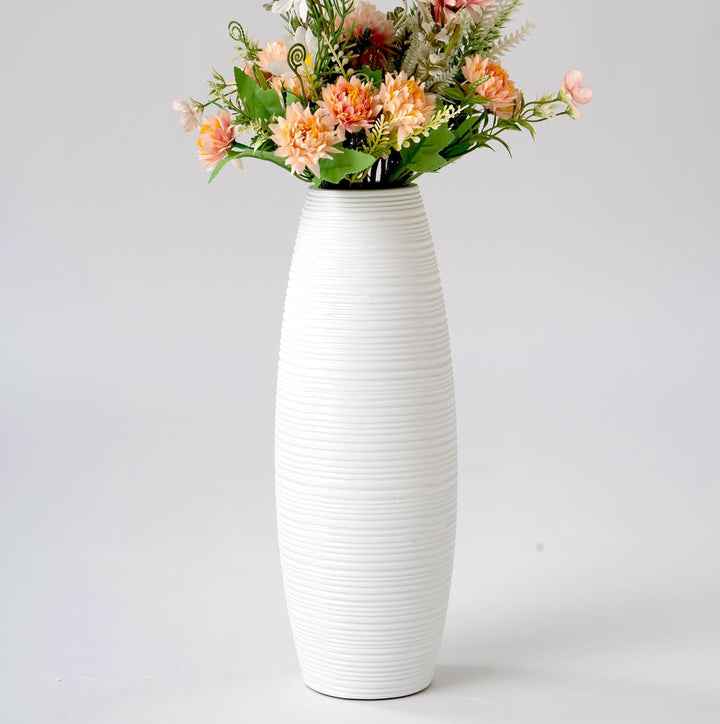 Leewadee Kleine Bodenvase für Dekozweige hohe Standvase Design Holzvase, Holz, 36 cm, Weiss, Weiss