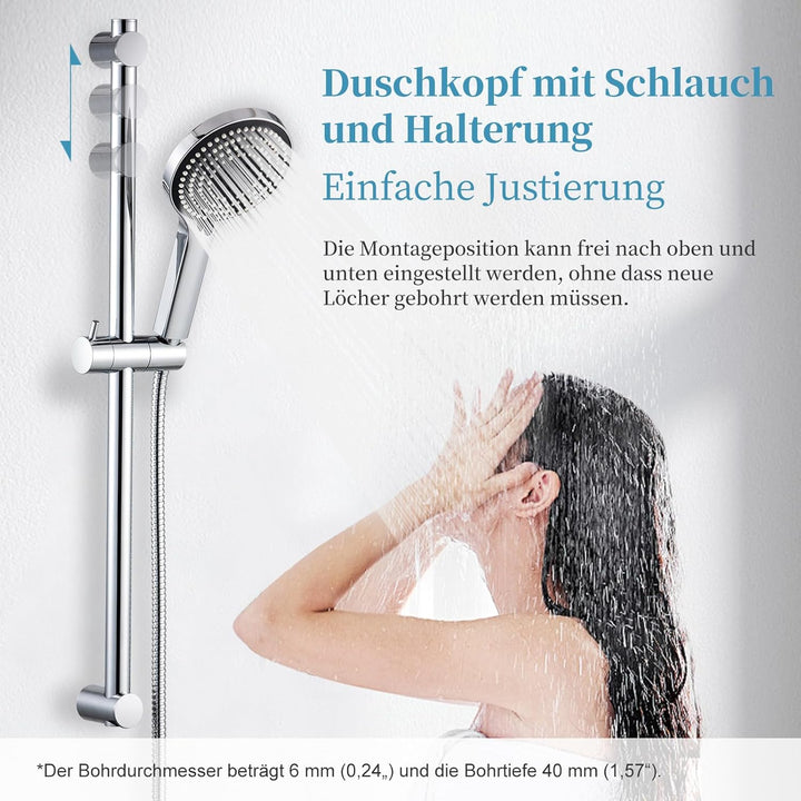 OFFO Duschstange mit Brause 68cm,Duschkopf mit Schlauch und Halterung,Duschkopf mit 6 Strahlarte, un