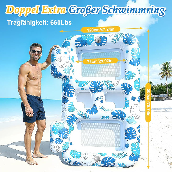 JONRRYIN Luftmatratze Pool, Doppelte Deluxe Luftmatratze Wasser Erwachsene, Gross Solarium Tanning P