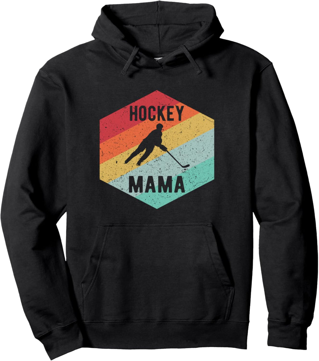 Retro Hockey Mama 70's Ice Hockey Gift Pullover Hoodie