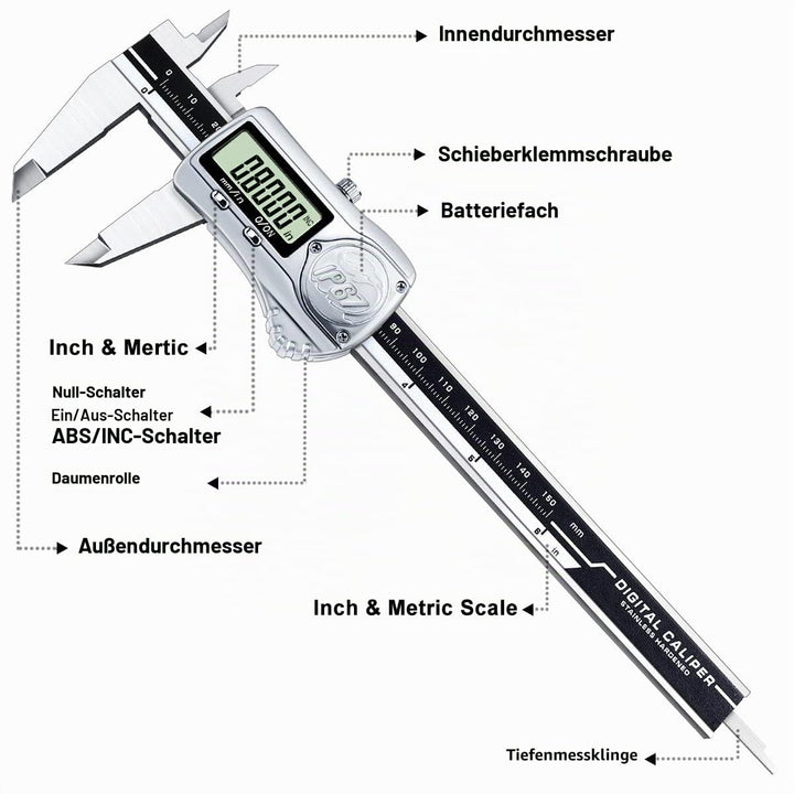 Kynup IP67 Wasserdichter Messschieber Digital, 150mm Schieblehre mit Absoluten Origin, Schieblehre D