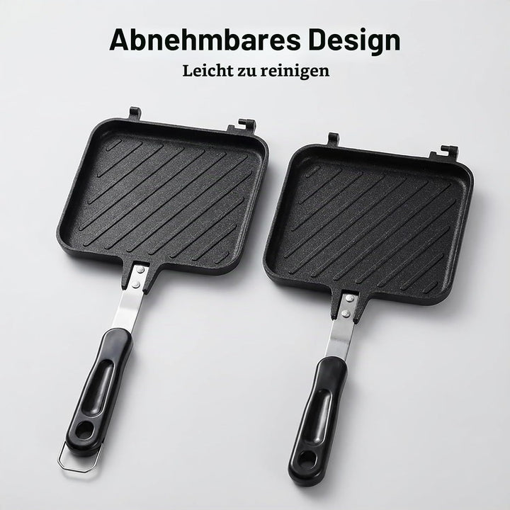 Elsjoy Aluminium Doppelseitige Bratpfanne, Toastpfanne mit Hitzebeständigem Griff, Antihaftbeschicht