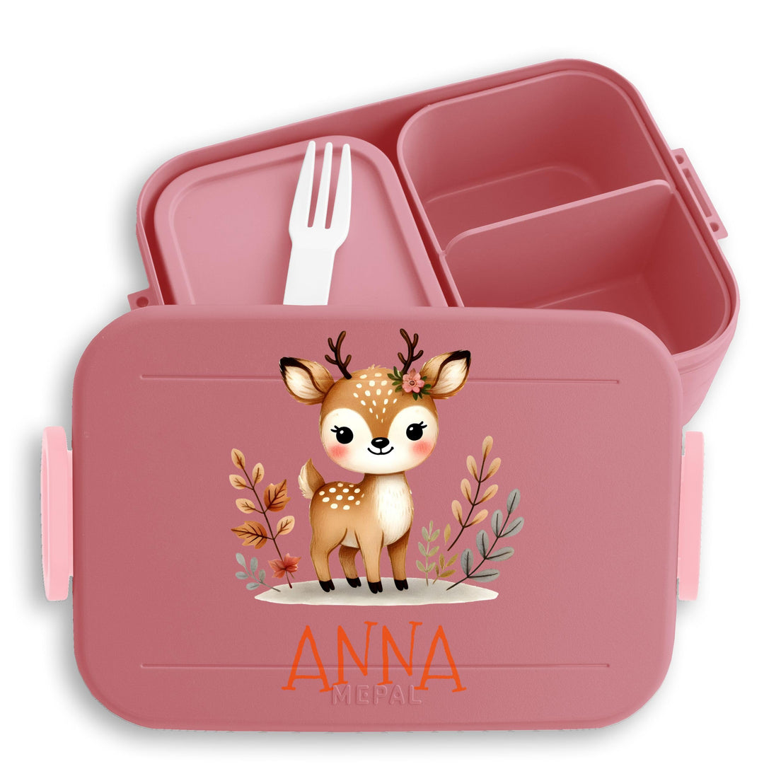 Kinder Bento Box Midi Lunchbox Mepal Bentobox - Kinderbrotdose mit Reh-Motiv | Personalisierte Kinde
