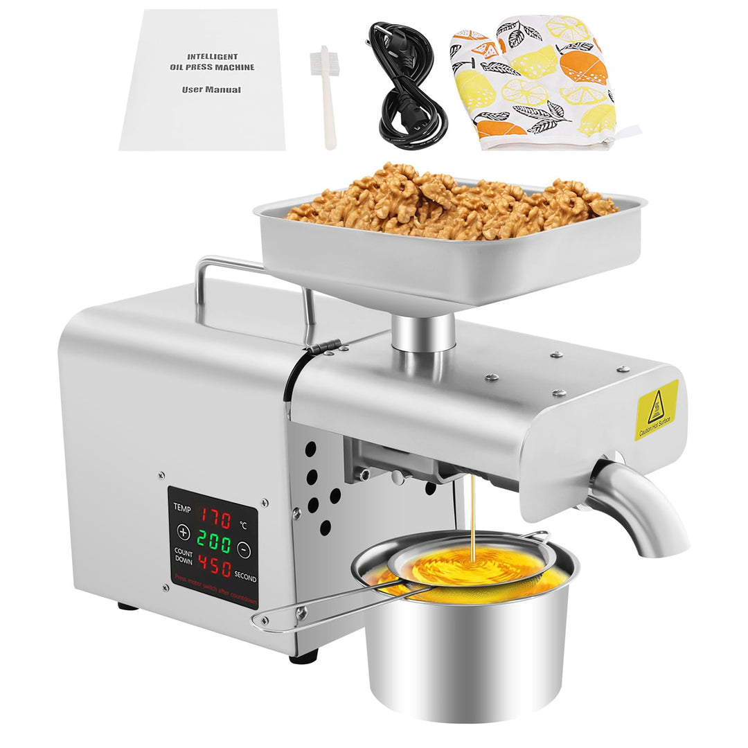 Elektrische Ölpresse für Kaltöl & Heiss, Ölpressmaschine für Nüsse, Erdnüsse, Sesam, 3-6 kg/Stunde,