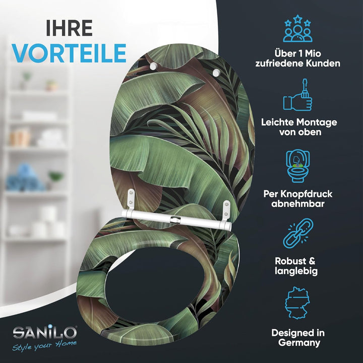 Sanilo WC Sitz mit Absenkautomatik & Schnellverschluss, Toilettendeckel per Knopfdruck abnehmbar, ei