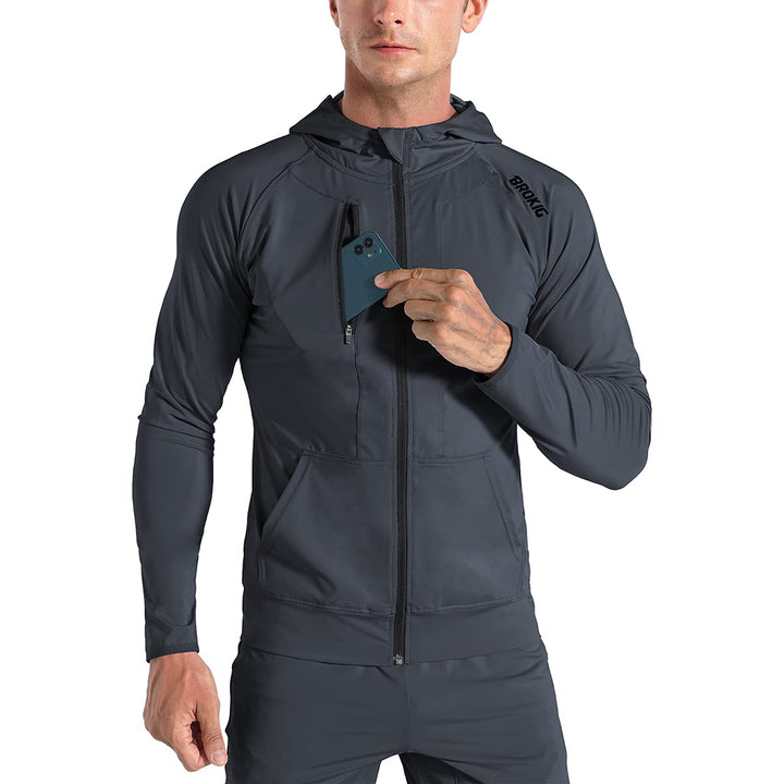 BROKIG Leichte Hoodie Herren,Schnelltrocknende Laufjacke Atmungsaktives Kapuzenpullover Trainingsjac