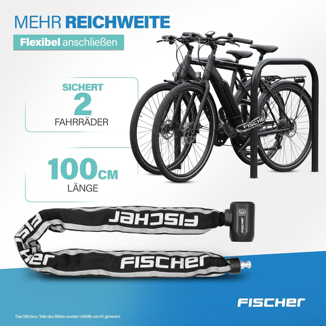 FISCHER Fahrrad Kettenschloss PROTEC PLUS+ CK100, aus Stahl, Sicherheit ART-zertifiziert, mit 3 Schl