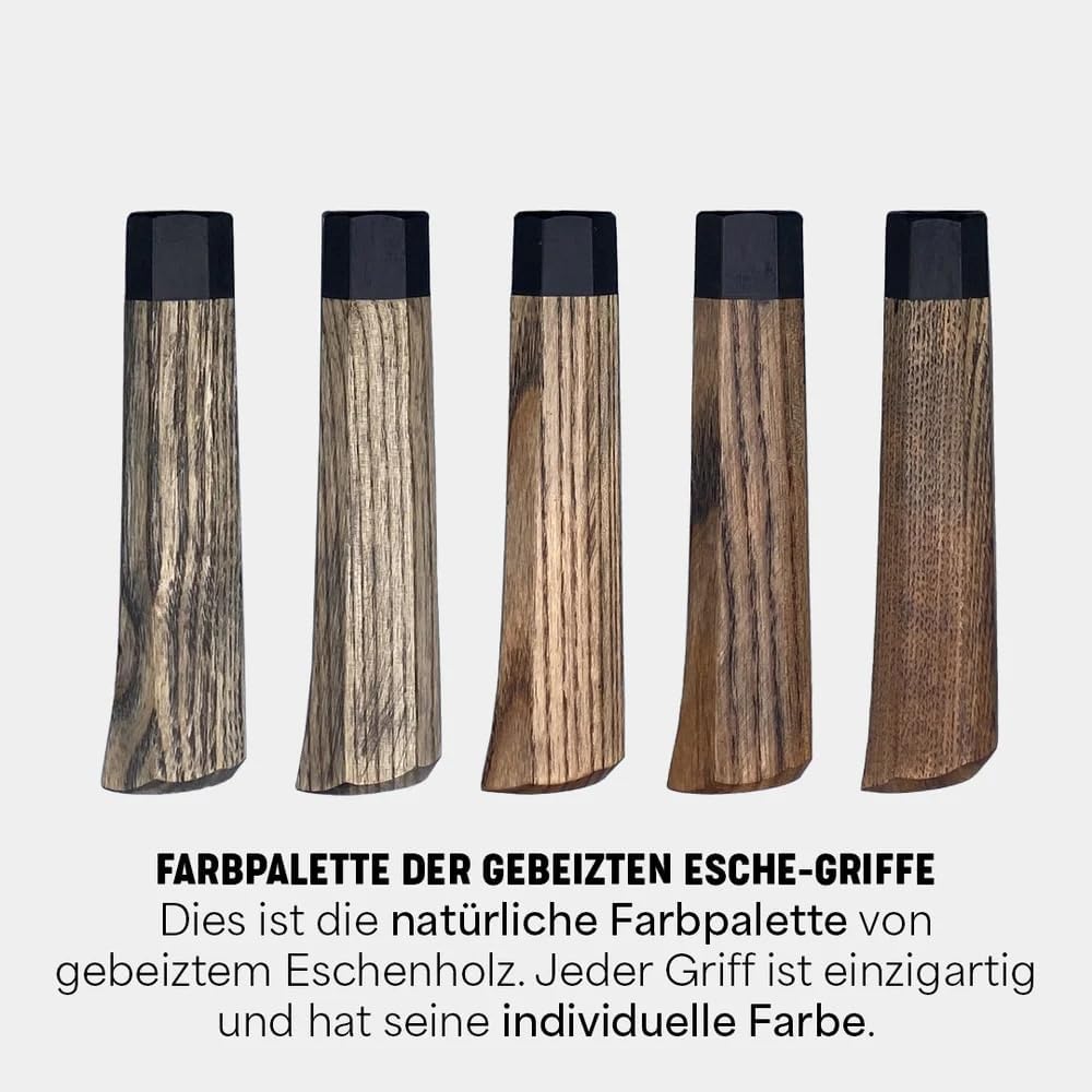 Chefmesser | Escheholz Griff | 19 cm Carbonstahl Klinge mit 61–63 HRC | Profi Kochmesser für Fisch,