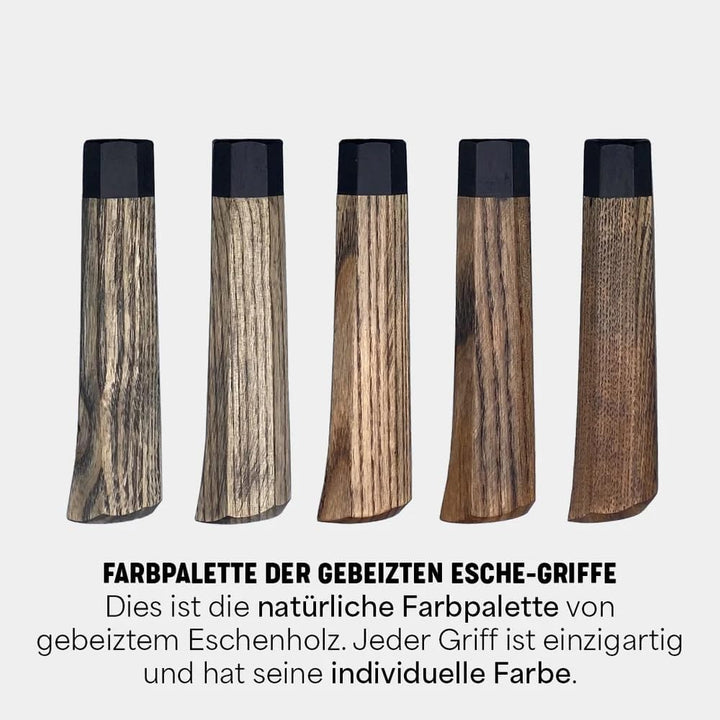 Chefmesser | Escheholz Griff | 19 cm Carbonstahl Klinge mit 61–63 HRC | Profi Kochmesser für Fisch,