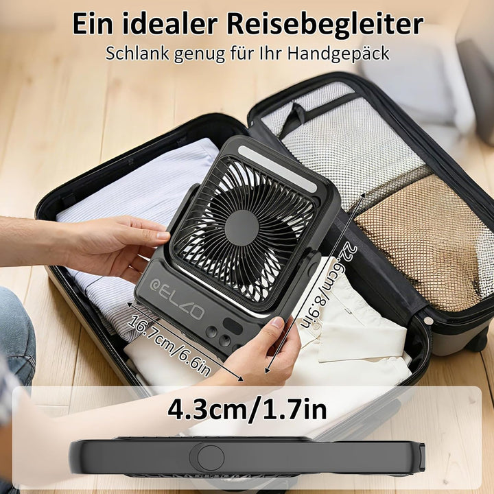 ELZO Magnetischer Reiseventilator 10000mAh für Kreuzfahrtkabinen, wiederaufladbarer Campingventilato