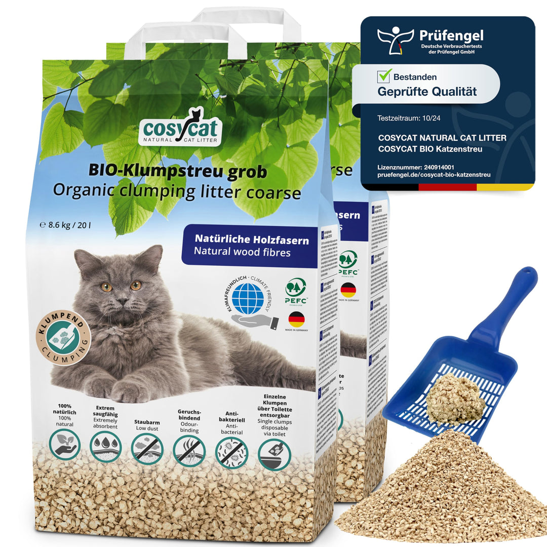 COSYCAT Klumpendes Bio-Katzenstreu aus Holz GROB [Limited Edition] – 40 l – in der Toilette entsorgb