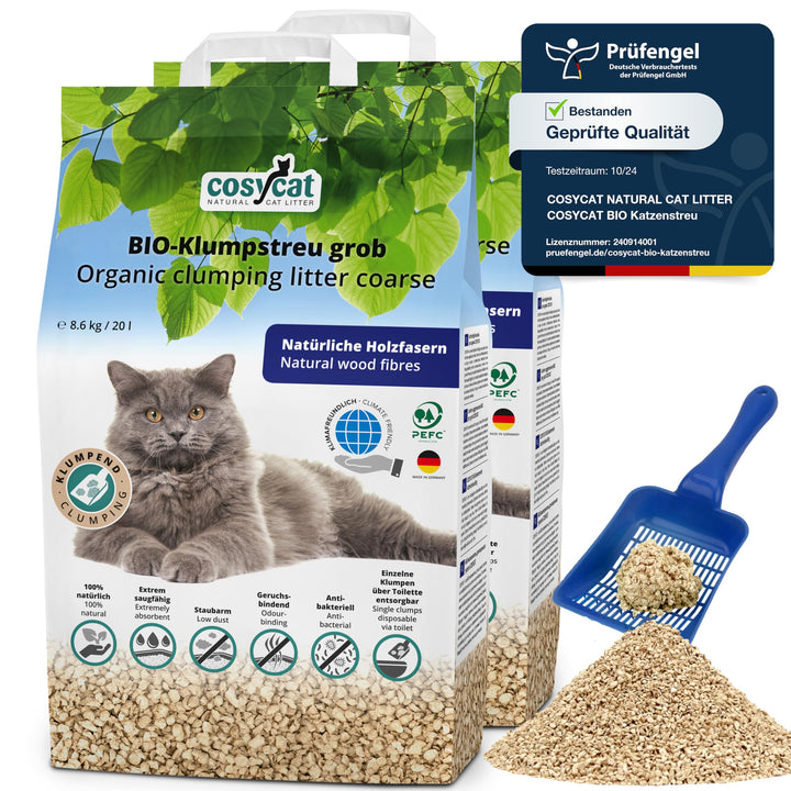 COSYCAT Klumpendes Bio-Katzenstreu aus Holz GROB [Limited Edition] – 40 l – in der Toilette entsorgb