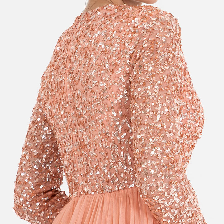 Maya Deluxe Damen Womens Ladies Dress Sleeve for Wedding Guest V Neck High Empire Waist Maxi Long Le