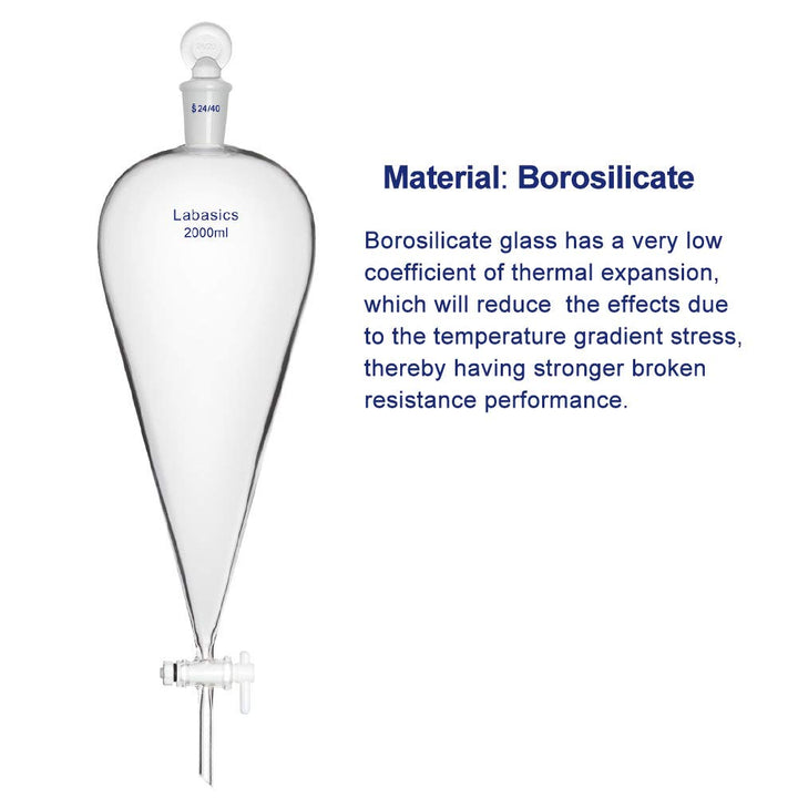 Labasics 60ml Borosilikatglas Konischer Scheidetrichter mit PTFE-Absperrhahn, Separatory Funnel 60 m