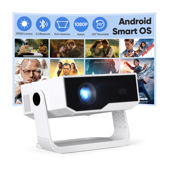 ZDK 2026 Upgrade Smart Beamer Integrierte Apps, Android 14, unterstützt 4K 1080P, Trapezkorrektur, W