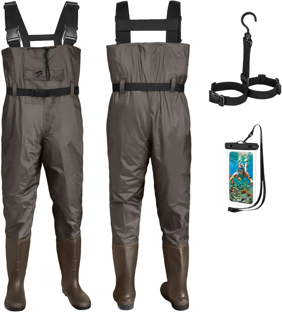 Croch Wathose für Herren Damen Anglerhose Wasserdicht PVC Nylon mit Gummi Watstiefel Grösse 38-47 Pe