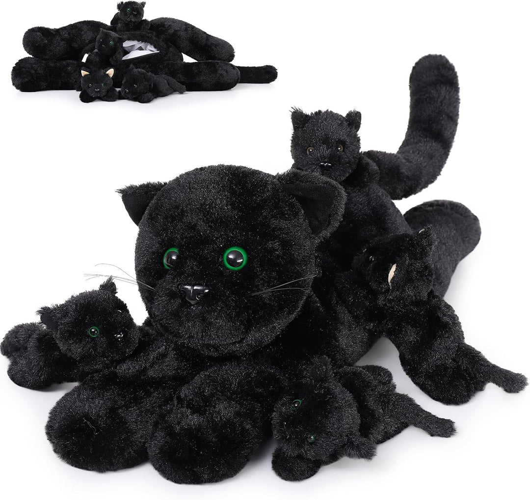 MorisMos 5 stücke Katze schwarz Plüschtier Set, liegend - 52cm Länge - gross schwarzkatze Kuscheltie