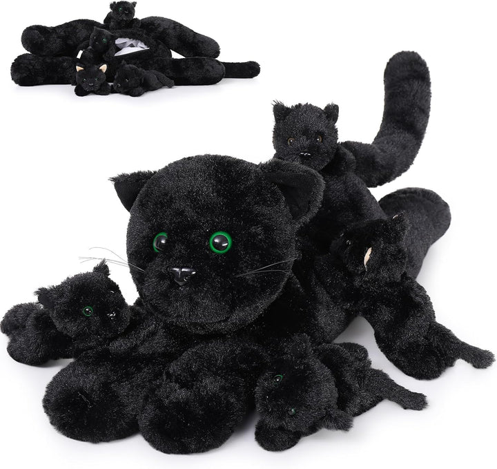 MorisMos 5 stücke Katze schwarz Plüschtier Set, liegend - 52cm Länge - gross schwarzkatze Kuscheltie