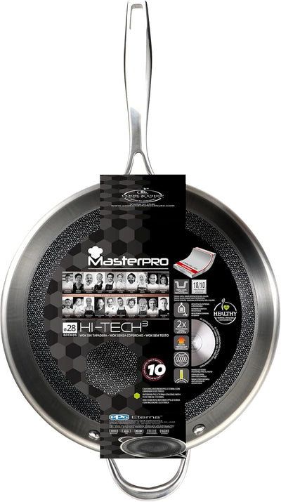 MasterPRO Hi-Tech 3 Wok 28 cm Stainless Steel with Honeycomb Structure Triple Coating Kitchen Utensi