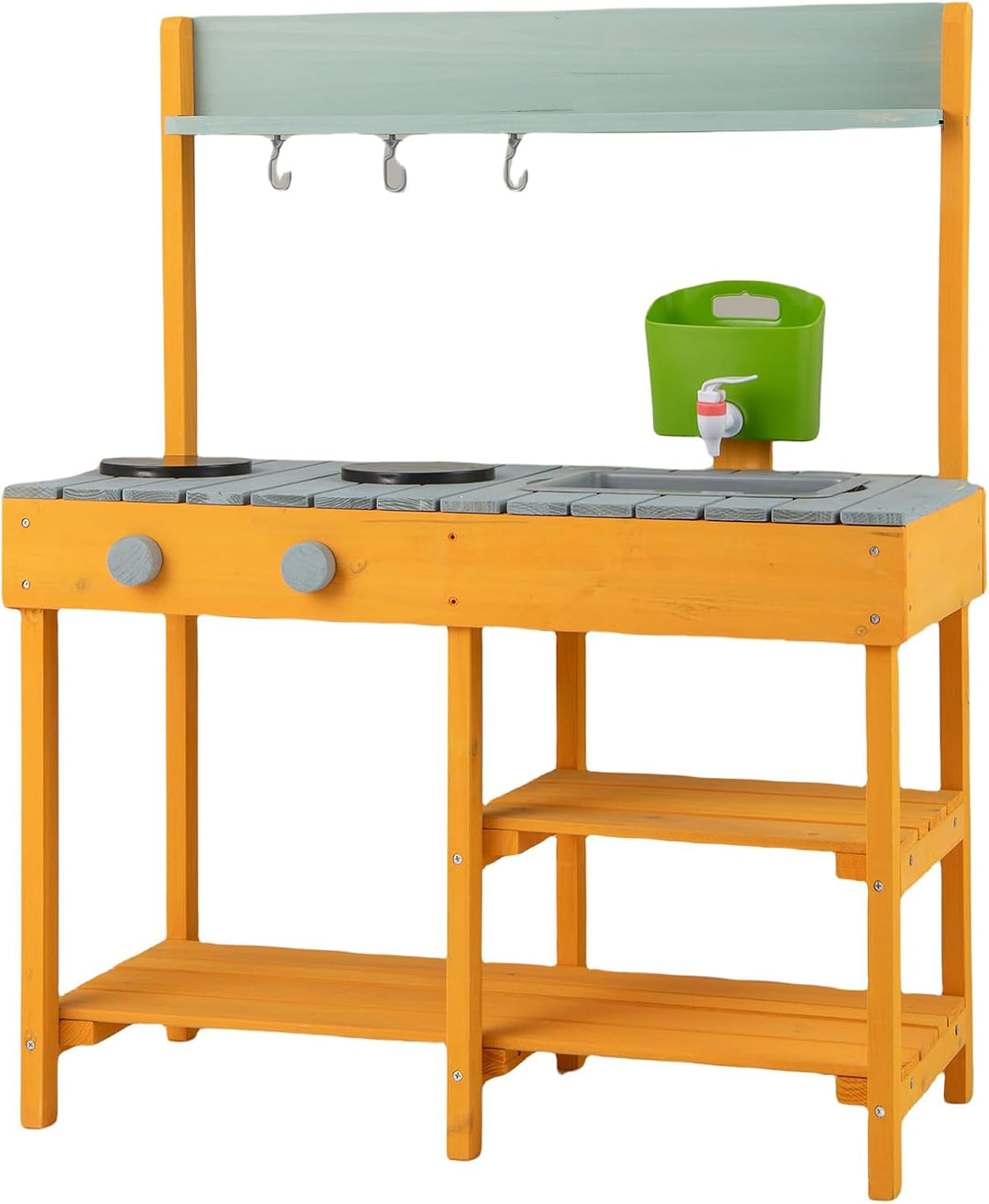DREAMADE Matschküche Kinder Outdoor, Kinderküche mit Wassertank, Wasserhahn, Herd & abnehmbarem Rega
