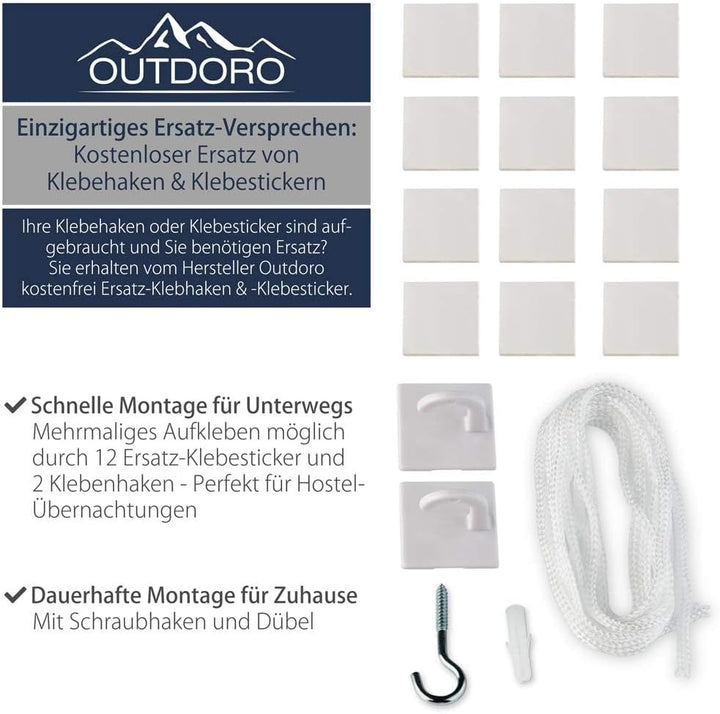Outdoro Moskitonetz inklusive Klebehaken für Zuhause und Reisen extra-gross für Doppelbett & Einzelb