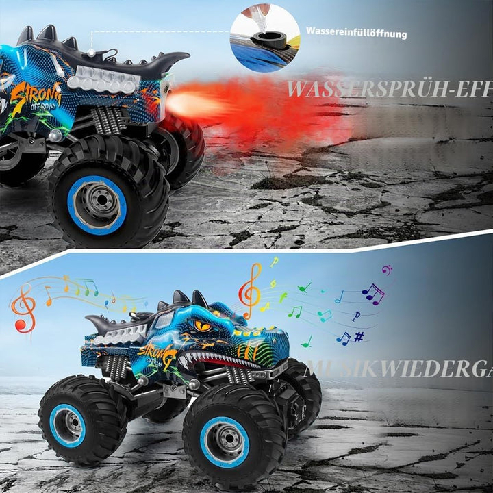 Rhybor Ferngesteuertes Auto Dinosaurier 1:16 Massstab RC Monster Truck Fernbedienung Auto mit Sprühn
