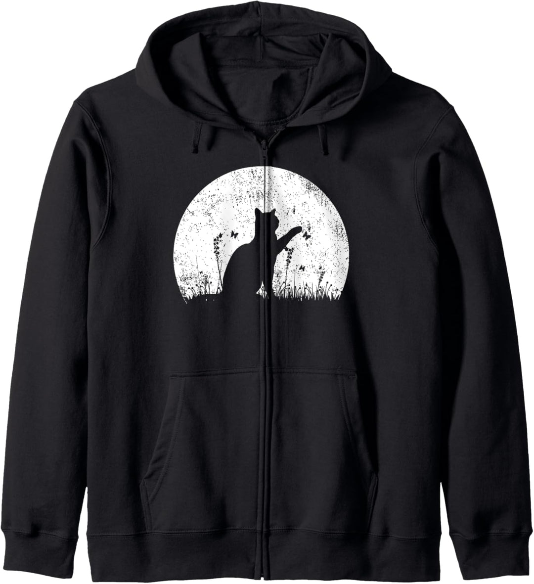 Katze mit Schmetterling, weisser Sonnenuntergang Kapuzenjacke