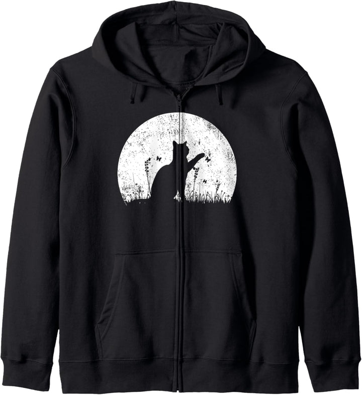 Katze mit Schmetterling, weisser Sonnenuntergang Kapuzenjacke