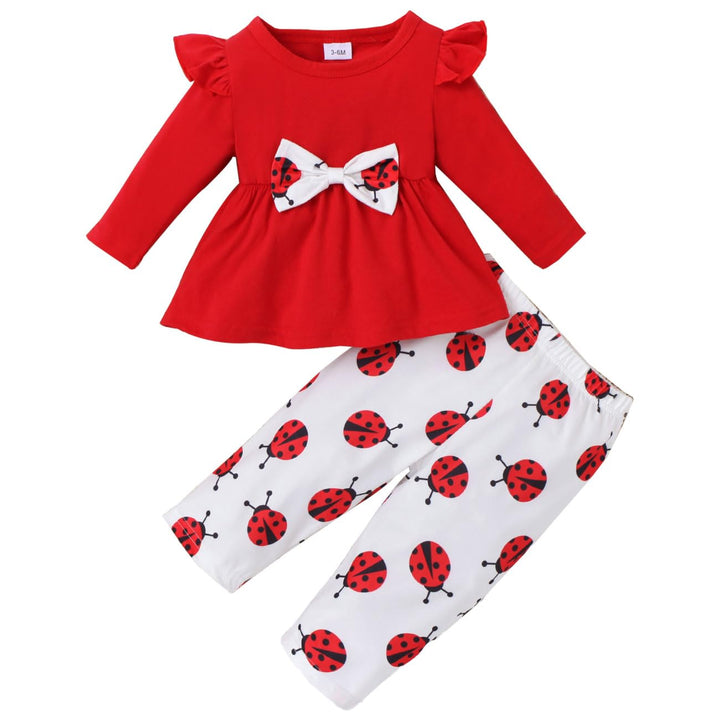 Baby Mädchen Kleidung Outfit, Marienkäfer Langarm Top mit Schleifenknoten + Hose 2 Stücke Set, Langa