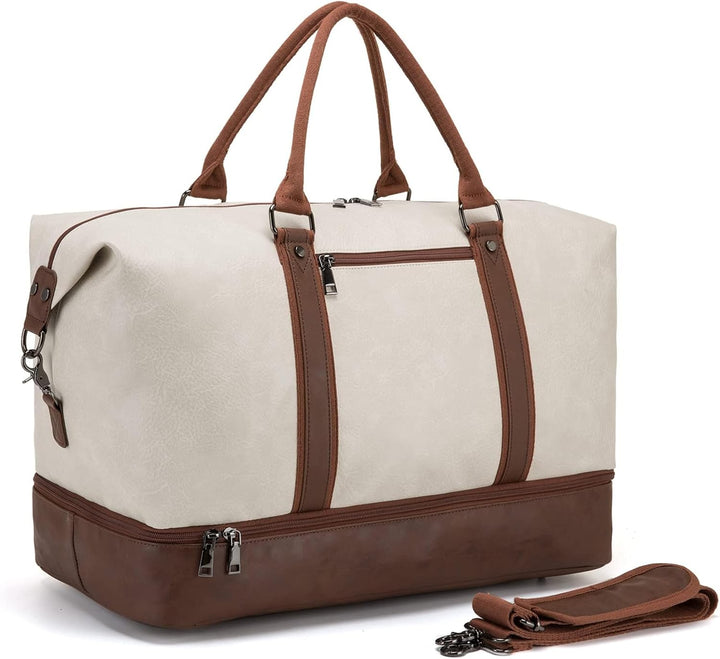 Reisetasche für die Nacht, Segeltuch, Leder, übergrosse Wochenendtasche, grosse Handgepäcktasche, Re