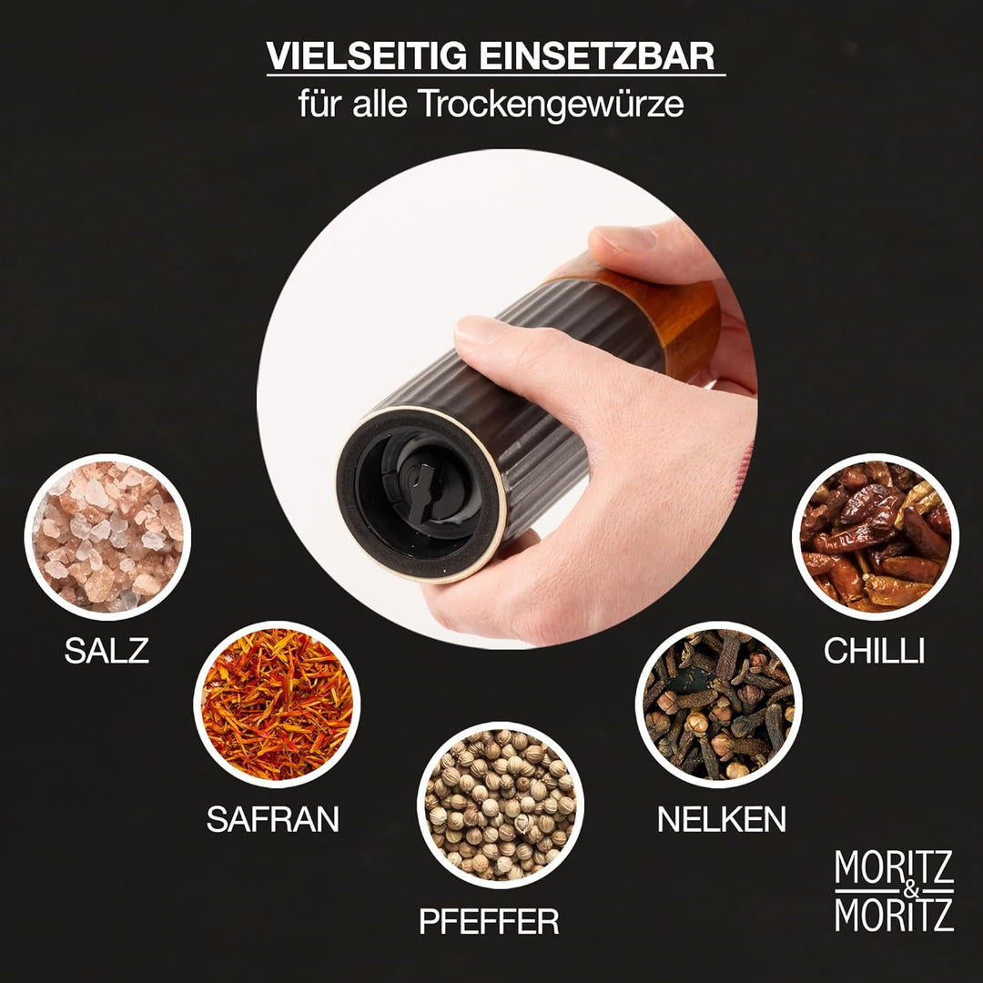 Moritz & Moritz PEPE Gewürzmühle 2er Set anthrazit/creme - Salz und Pfeffermühle aus Steinzeug & Aka
