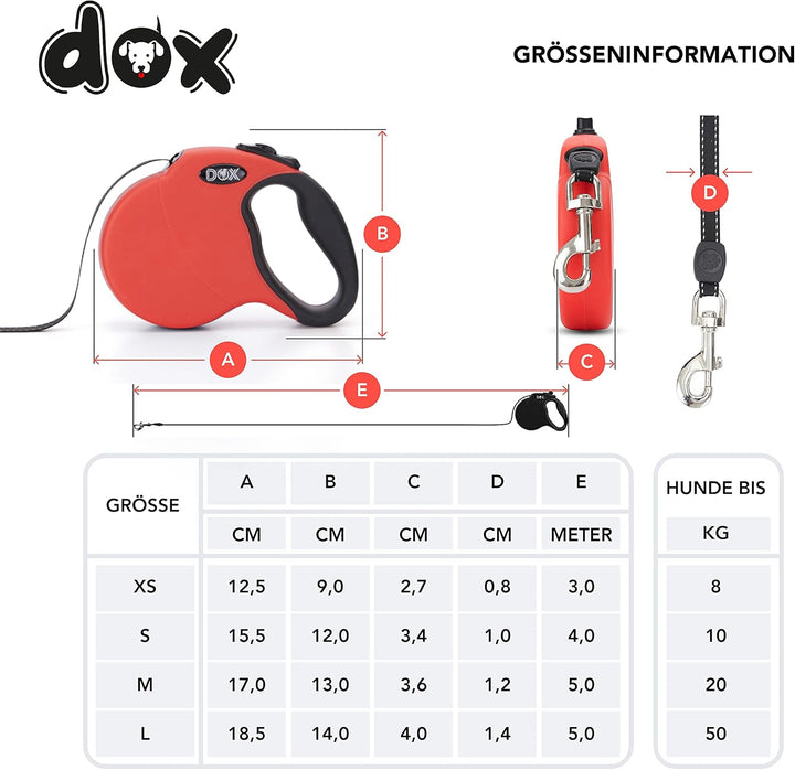 DDOXX Hundeleine Ausziehbar - Stabile Reflektierende Nylonstreifen Hundeleine Bissfest - Rollleine B