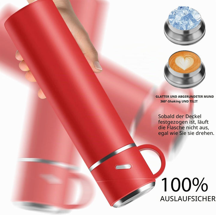 Thermosflasche Edelstahl, Thermoskanne 550ml mit Trinkbecher und Griff, Auslaufsichere Isolierte Tri