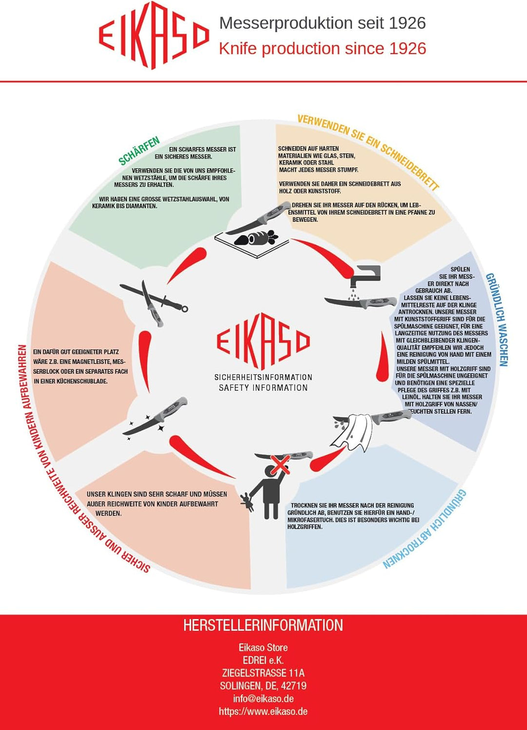 EIKASO SOLINGEN Fleischmesser/Schlachtmesserset 3tlg. für Profis und Privat (Blau), Blau