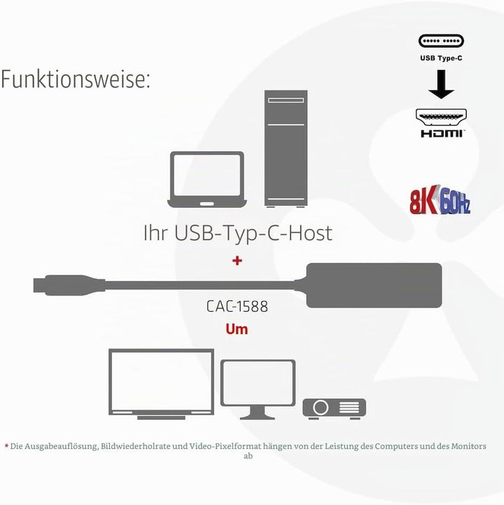 Club3D CAC-1588 USB Gen2 Typ-C zu HDMI™ 8K60Hz oder 4K120Hz HDR10, DSC1.2, Power Delivery 3.0 Activ