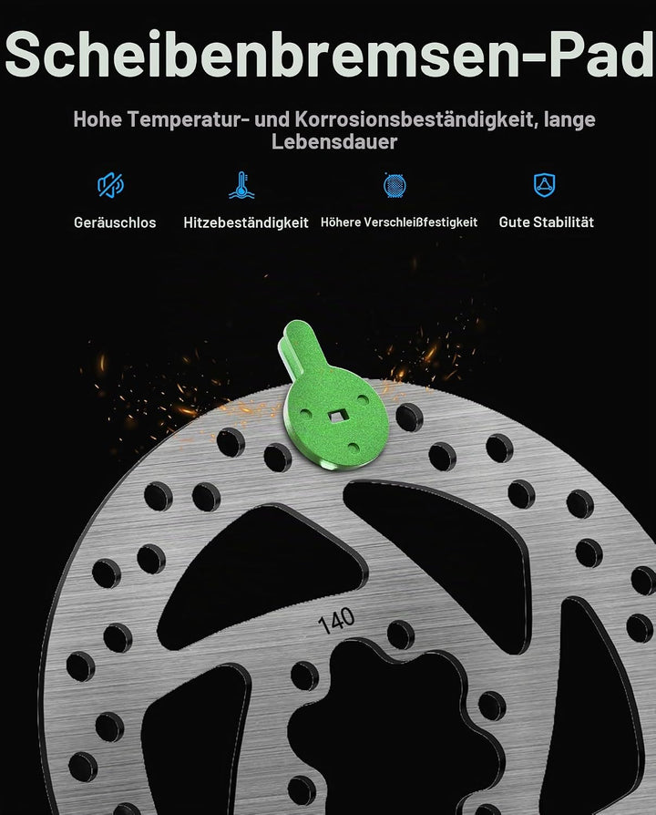 2 Paar Geräuscharme 4mm Scheibenbremsbeläge kompatibel mit KuKirin G2 Max / G2 Pro KickScooter Hitze