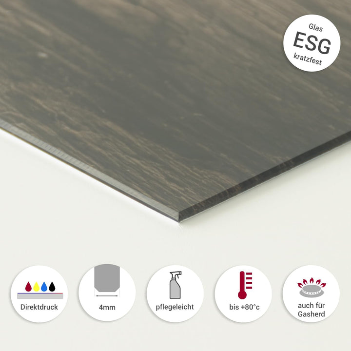 GRAZDesign Spritzschutz Küchenrückwand Glas Küche für Herd &amp; Küchenspüle, Holzoptik mit Oliven | Gla
