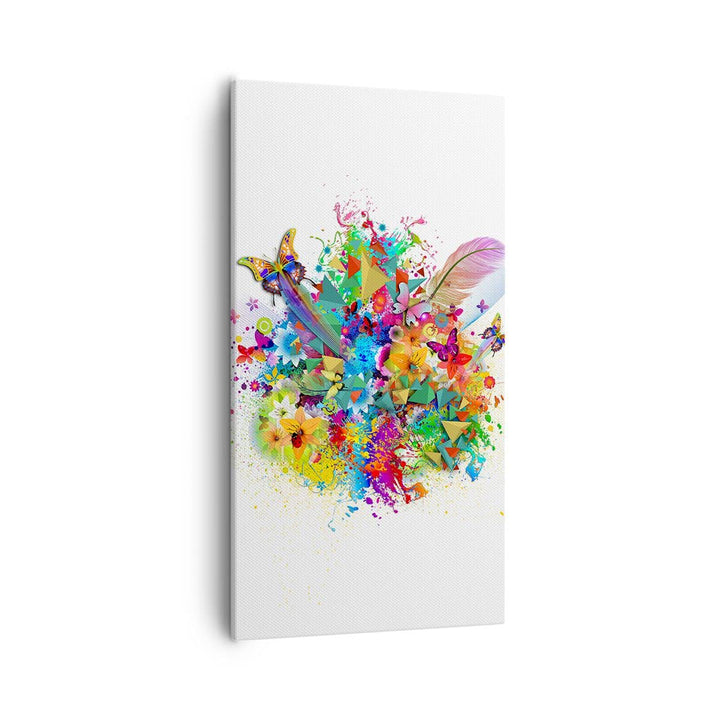 Bilder auf Leinwand 55x100cm Leinwandbild mit Rahmen Schmetterling Farbe Blume Komposition Gross Wan