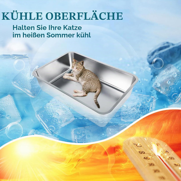 IKITCHEN Grosse Katzentoilette Edelstahl(50×35×15cm), Litter Box Katzenklo, Katzen und Kaninchen Met