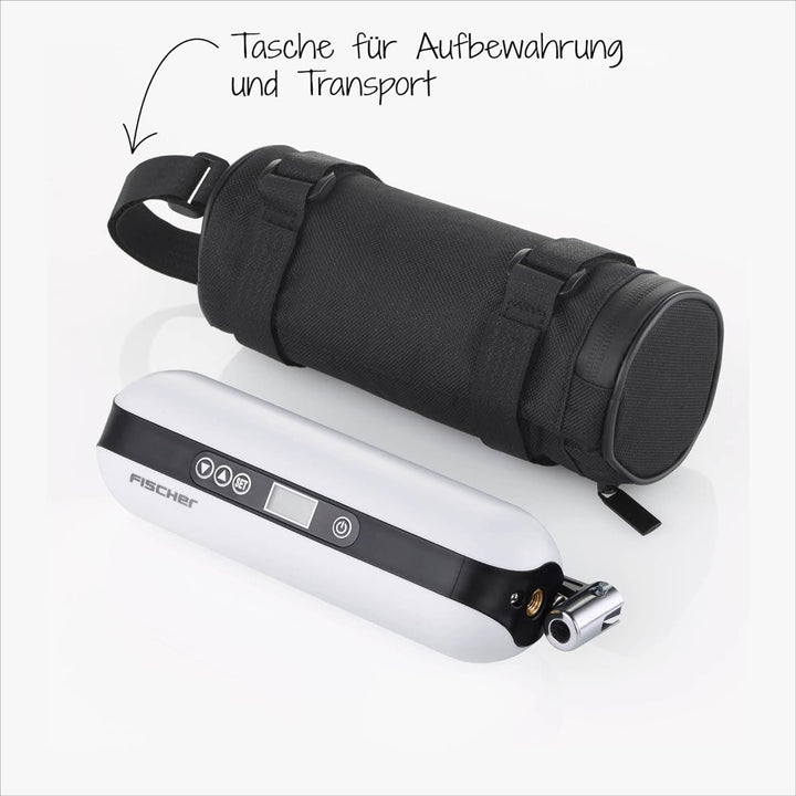 FISCHER 50375 Akkukompressor, elektrische Luftpumpe 10,3 Bar, Powerbank und Taschenlampe, für Fahrra