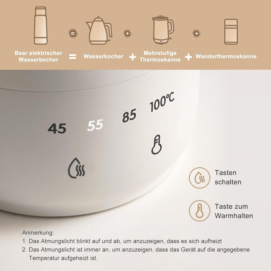 Bear 300ml 4-Temperatur Elektrischer Wasserkocher 3-in-1 Reise Elektrischer Wasserkocher Doppelschic