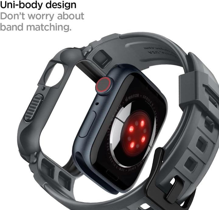 Spigen Rugged Armor Pro Hülle mit Band für Apple Watch 45/44mm | TPU-Unibody-Hülle mit Armband, Carb