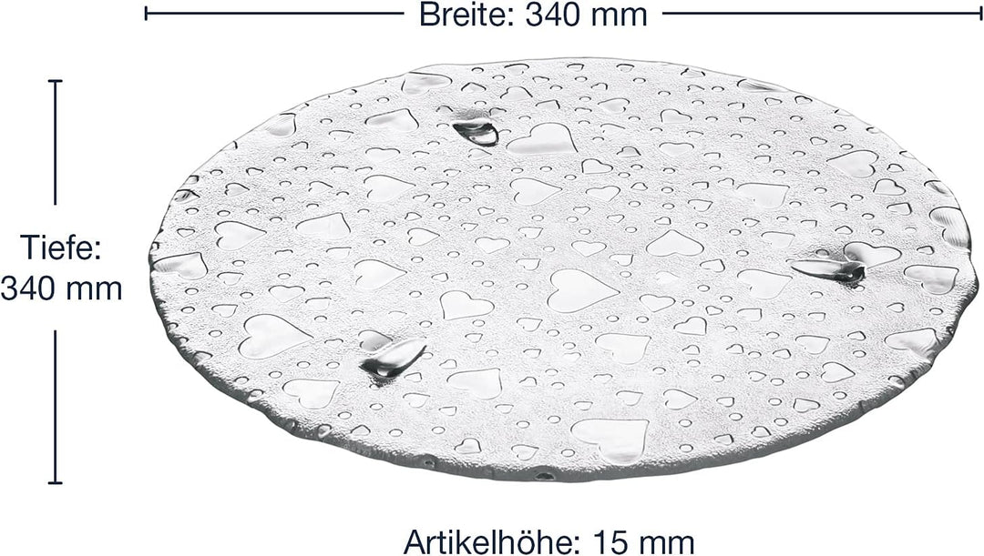 Leonardo Heart Torten-Platte aus Glas, handgefertigter Torten-Teller mit Herzoptik, Glas-Platte für