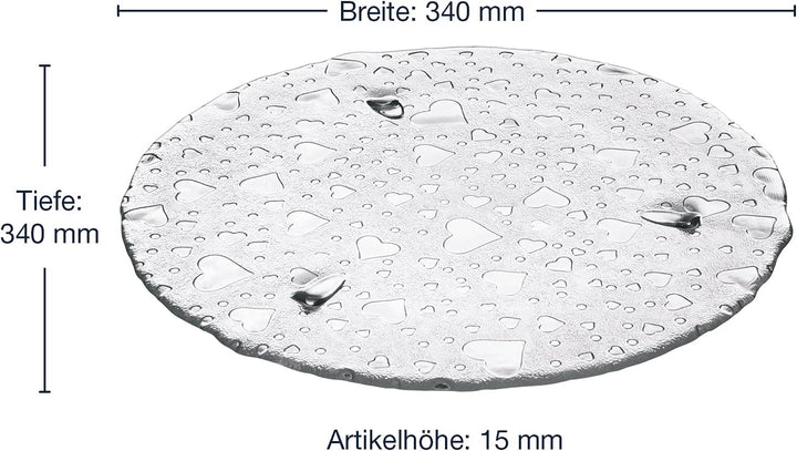 Leonardo Heart Torten-Platte aus Glas, handgefertigter Torten-Teller mit Herzoptik, Glas-Platte für