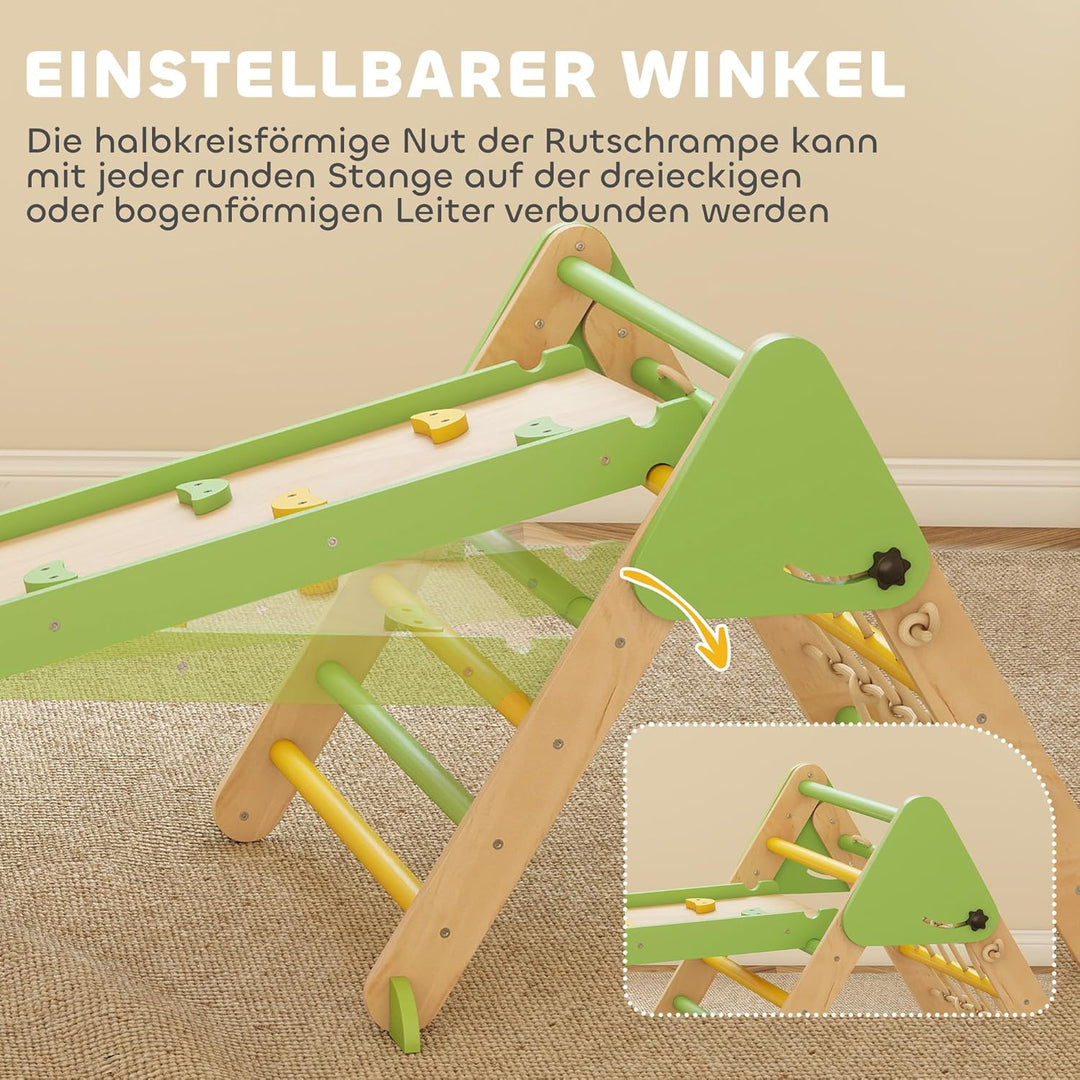 AIYAPLAY 8-in-1 Montessori Klettergerüst Indoor Holz Kletterdreieck mit Kletterbogen, doppelseitiger