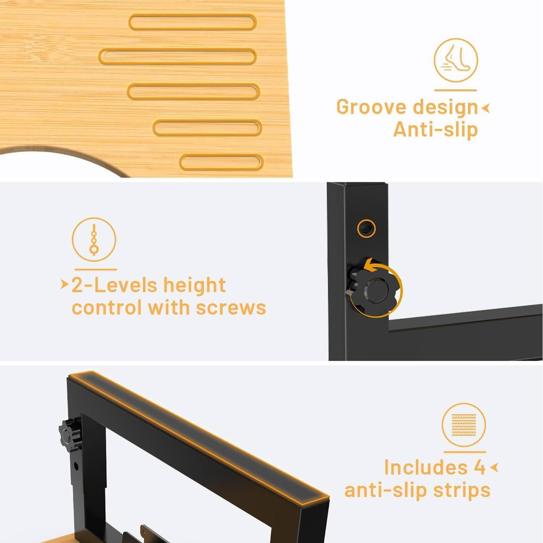 Toilet Stool Squat Adult Foldable WC Hocker Metal Leg & Bamboo Surface Height Adjustable Bamboo Dura
