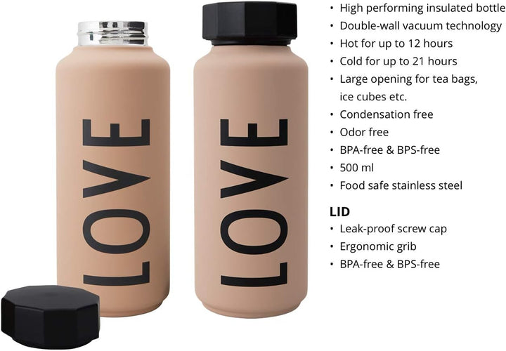 Design Letters Persönliche Edelstahl Trinkflasche Weiss (I) |500 ml| Kohlensäure geeignet BPA-Frei T