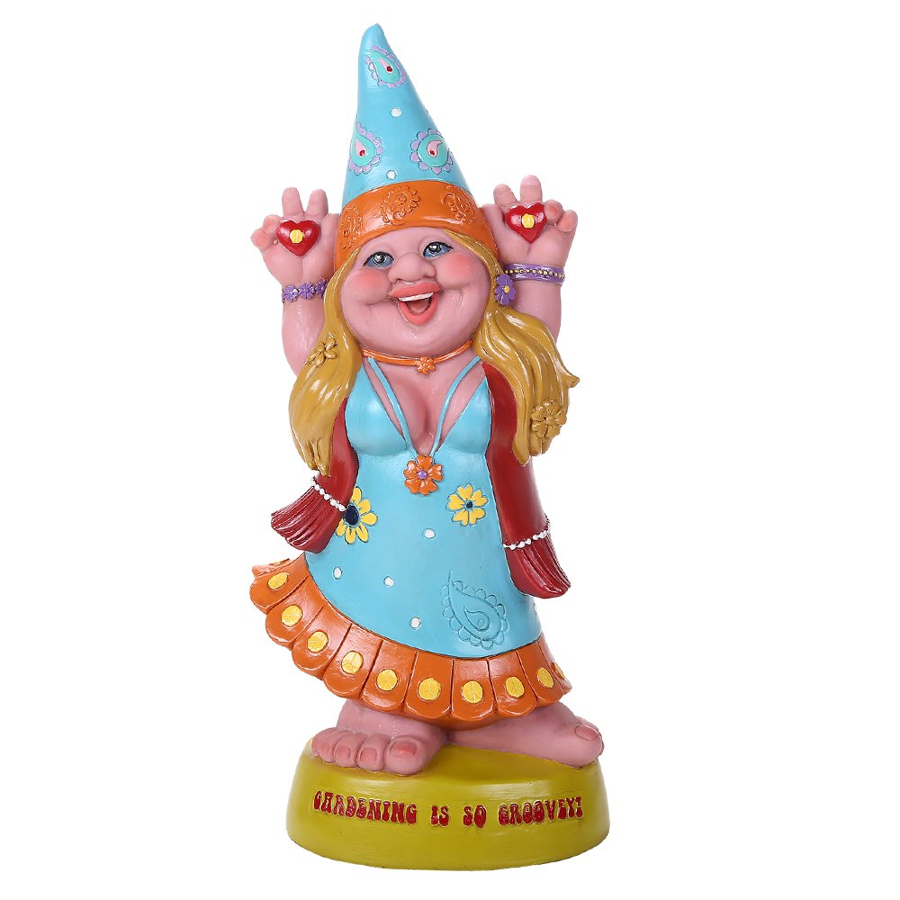 Pacific Giftware Gartenzwerg Figur - Hippie Lady Groovy 33,5 cm | Garten Zwerg Statue Frau lustig wi