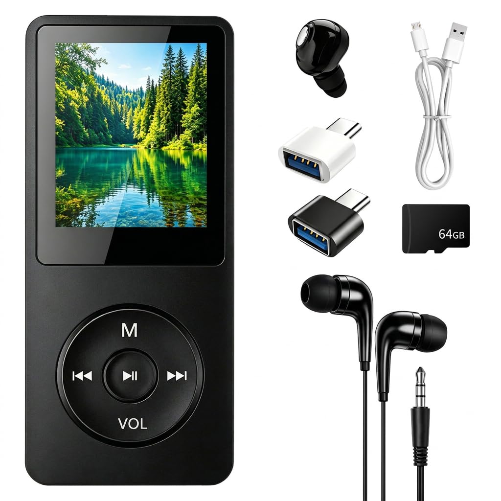 MP3-Player Bluetooth 5.3 mit 64 GB Speicher, tragbarer HiFi-Musikplayer mit integriertem Lautspreche